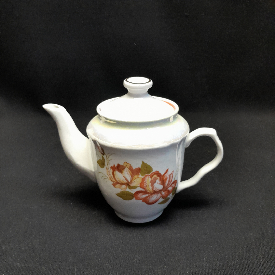 Чайник заварочный (не родная крышка), Барановка, фарфор, перламутр, деколь. Винтаж, СССР.. Картинка 1